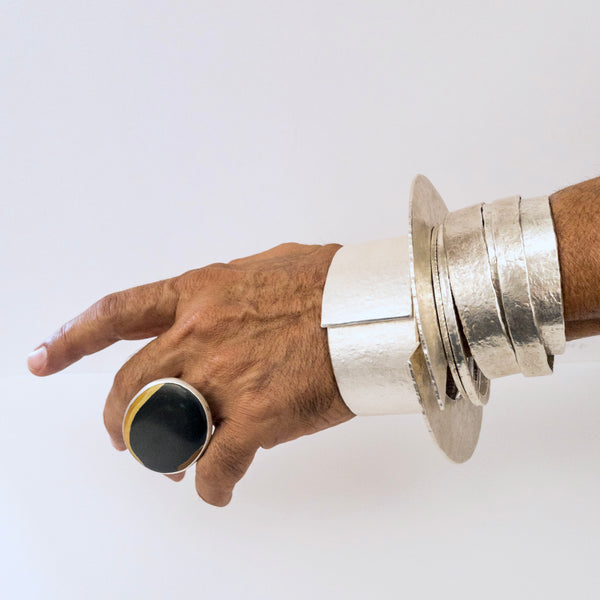 Textured silver overlap 'open' bangle