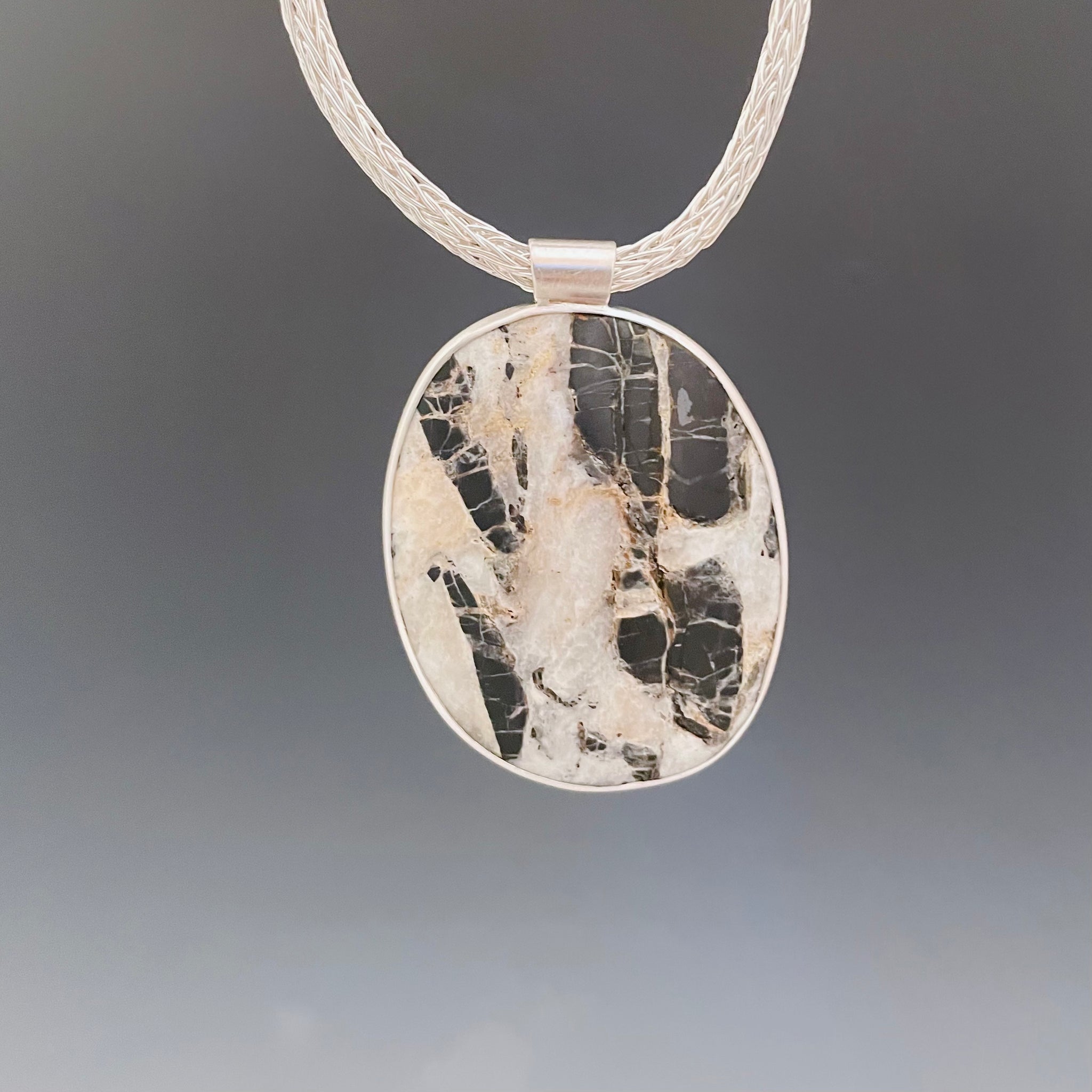 White Buffalo Turquoise Pendant on woven chain