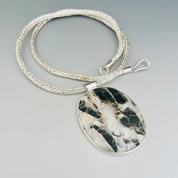 White Buffalo Turquoise Pendant on woven chain