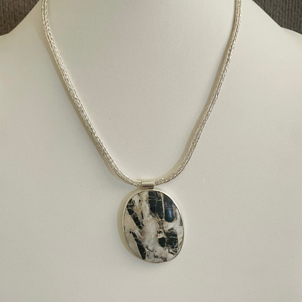 White Buffalo Turquoise Pendant on woven chain