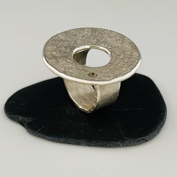 Silver circle ring with natural gemstone