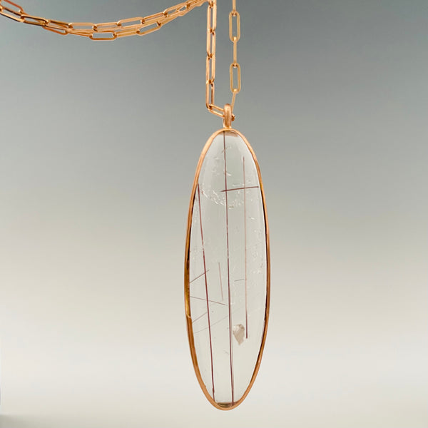 Rose gold necklace with quartz (with rutile inclusions) gemstone